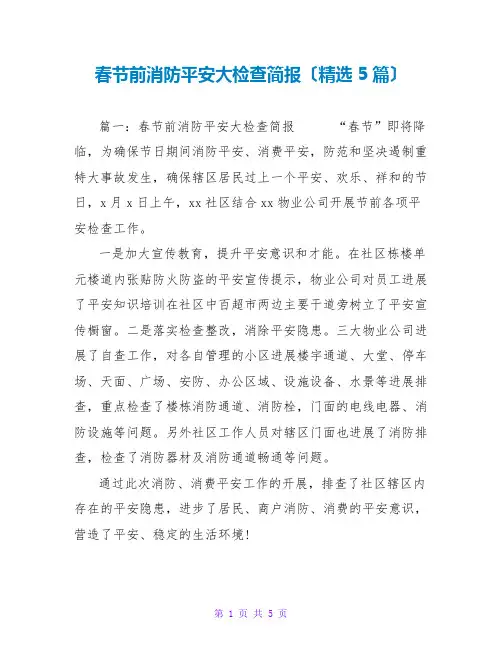 春节前消防安全大检查简报(精选5篇)