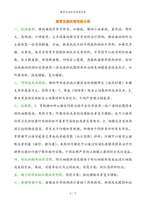 猪常见病和常用药分类