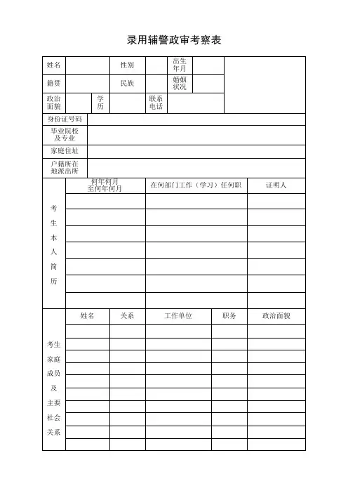 录用辅警政审考察表
