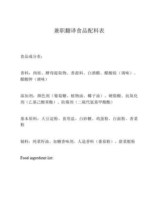 兼职翻译食品配料表