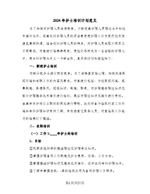 2024年护士培训计划范文（7篇）