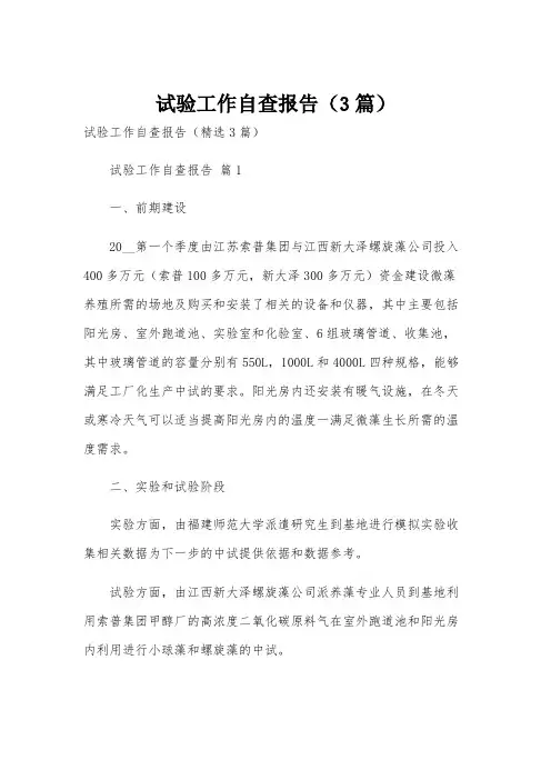 试验工作自查报告(3篇)