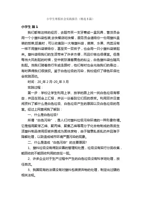 小学生寒假社会实践报告（精选5篇）