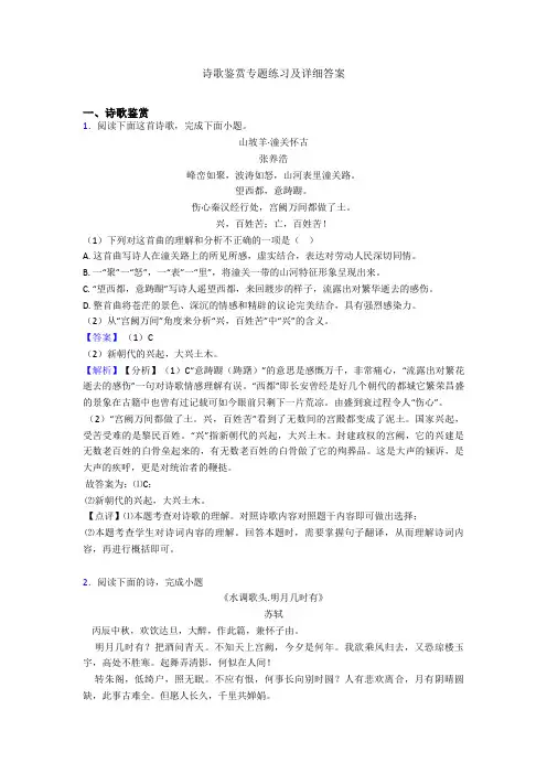 诗歌鉴赏专题练习及详细答案