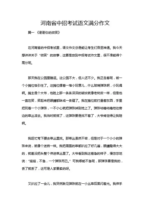 河南省中招考试语文满分作文