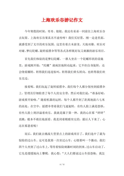 上海欢乐谷之旅作文