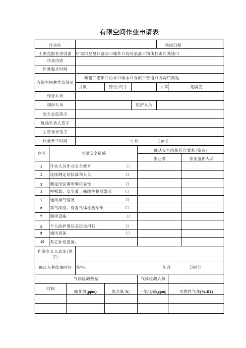 有限空间作业申请表