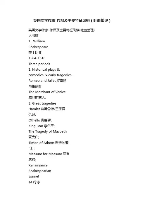英国文学作家-作品及主要特征风格（吐血整理）