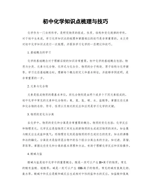 初中化学知识点梳理与技巧