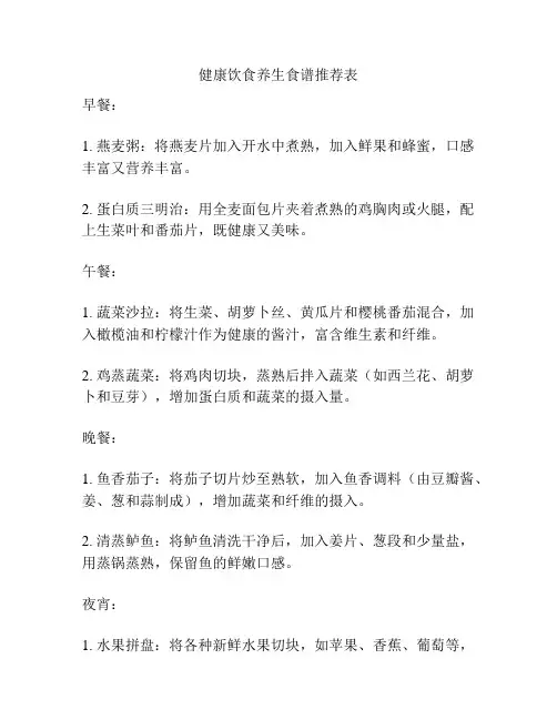 健康饮食养生食谱推荐表