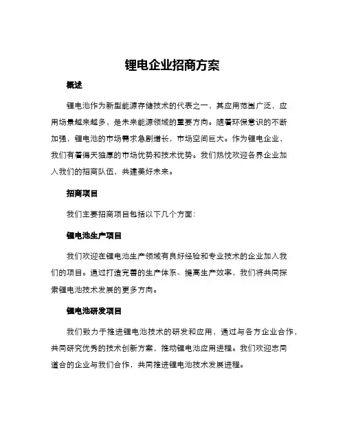 锂电企业招商方案 2