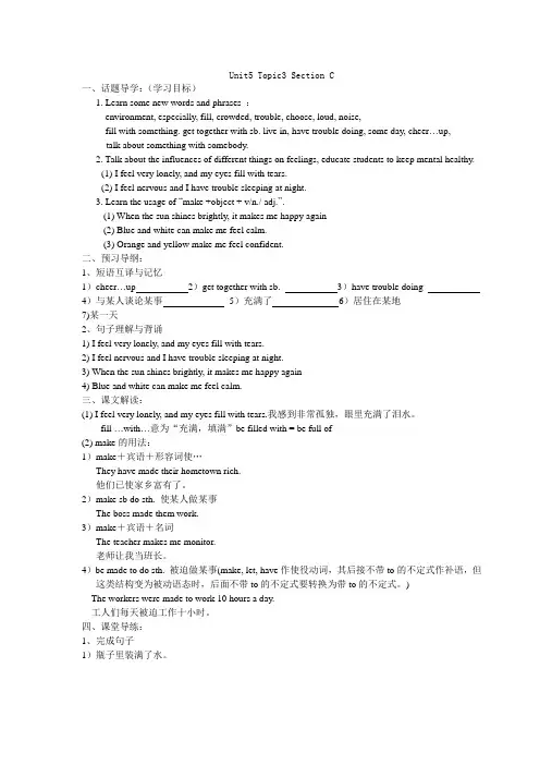 11八年级英语(仁爱版)下学期备课导学案：Unit 5 Feeling Excited(第11课时)(Topic3 SectionC)