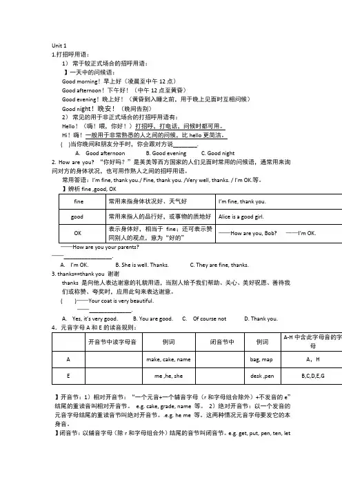 2015 人教版 英语 七年级上册 starter unit 1-3 知识点