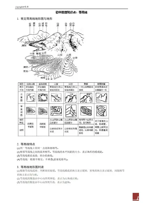初中地理知识点：等高线