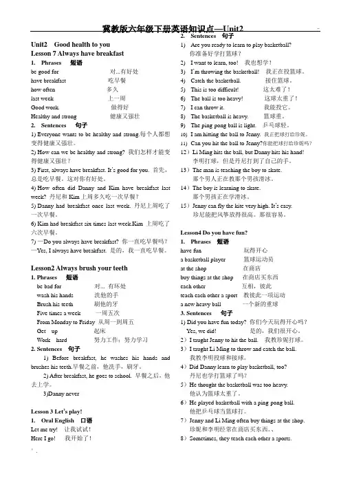 冀教版六年级下册英语知识点UNIT2 2