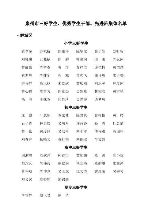 泉州市三好学生优秀学生干部先进班集体