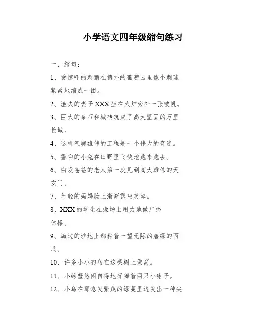 小学语文四年级缩句练习