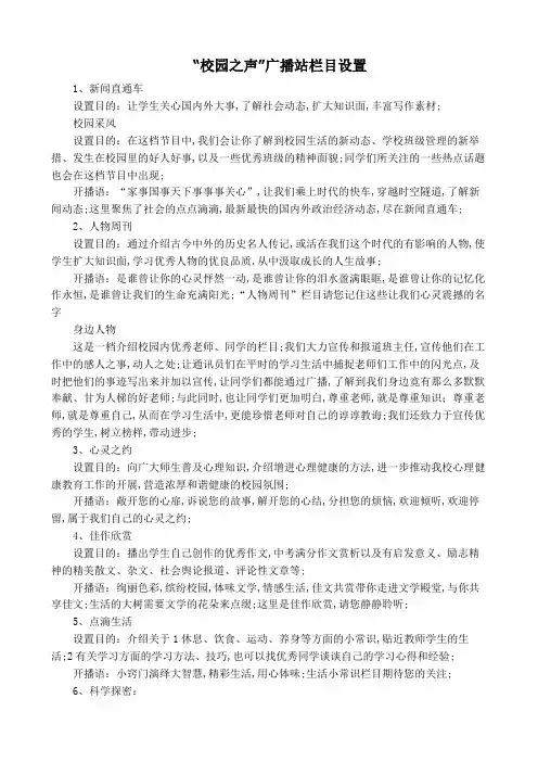 校园之声广播站栏目设置及开播语Microsoft