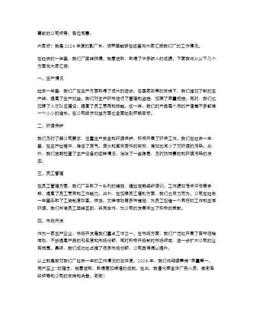 2024副厂长述职报告