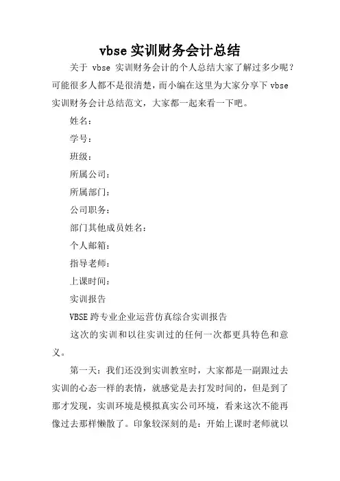 vbse实训财务会计总结