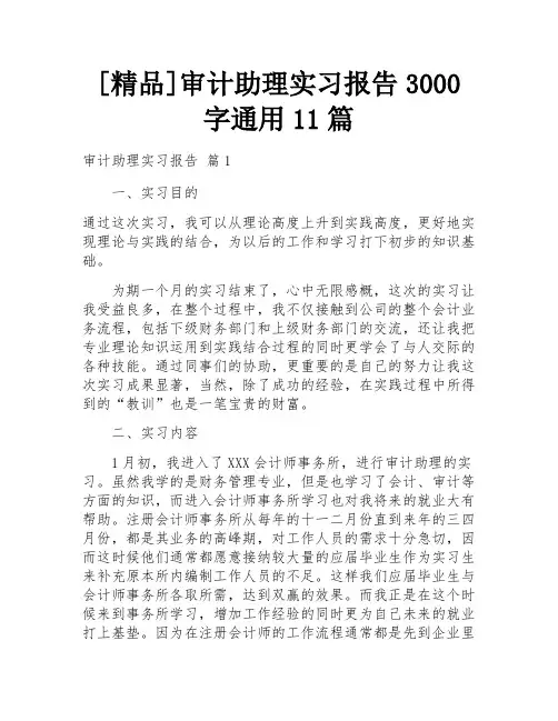[精品]审计助理实习报告3000字通用11篇