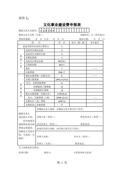 《文化事业建设费申报表》及填表说明5页word