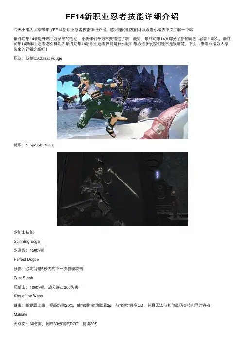 FF14新职业忍者技能详细介绍