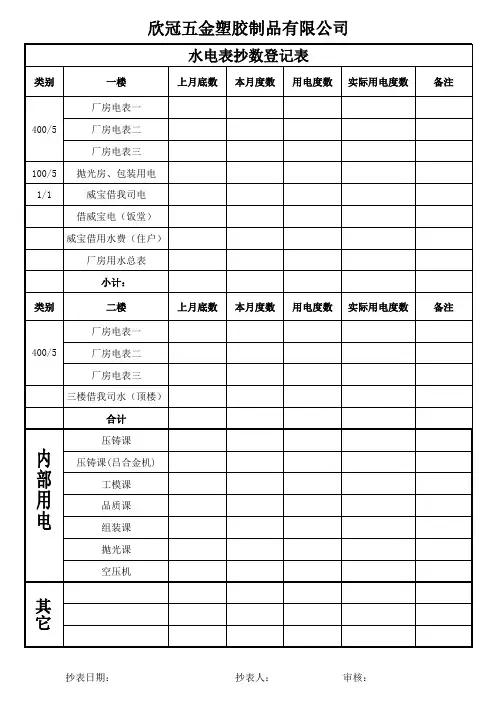 抄水电表格式表