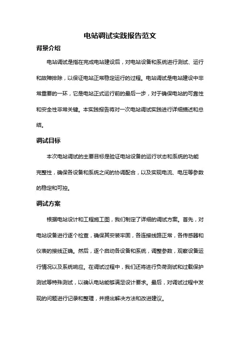 电站调试实践报告范文