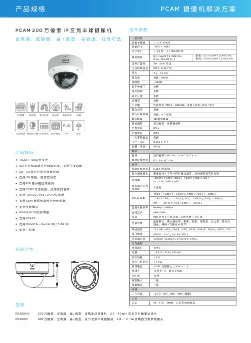 Pelco PCAM_红外半球型IP摄像机(1080P)_PD20DNV-PD20IRV