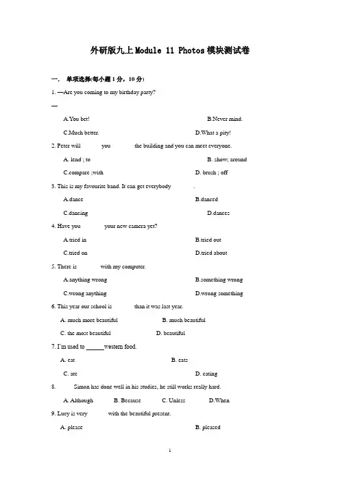 外研版九年级上册英语module 11 测试卷