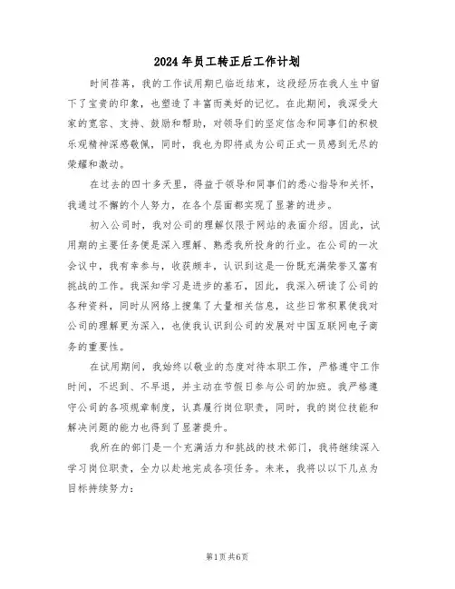 2024年员工转正后工作计划（4篇）