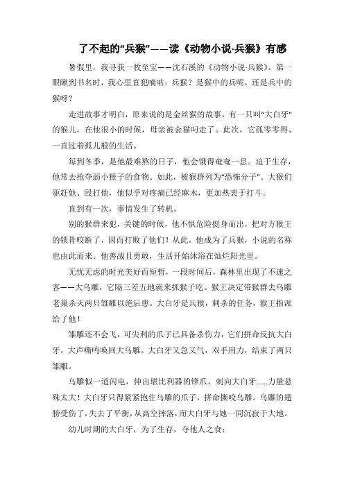 了不起的“兵猴”——读《动物小说·兵猴》有感(1000字).docx