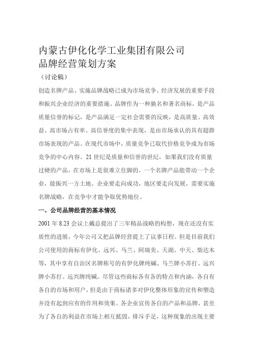 内蒙古伊化化学工业集团有限公司品牌经营策划方案范文