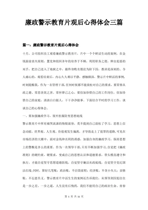 廉政警示教育片观后心得体会三篇