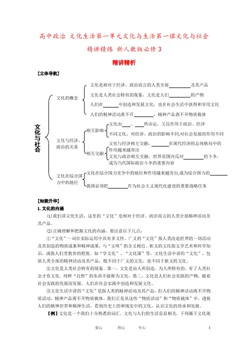 高中政治 文化生活第一单元文化与生活第一课文化与社会精讲精练 新人教版必修3