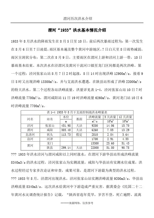 渭河历次洪水介绍