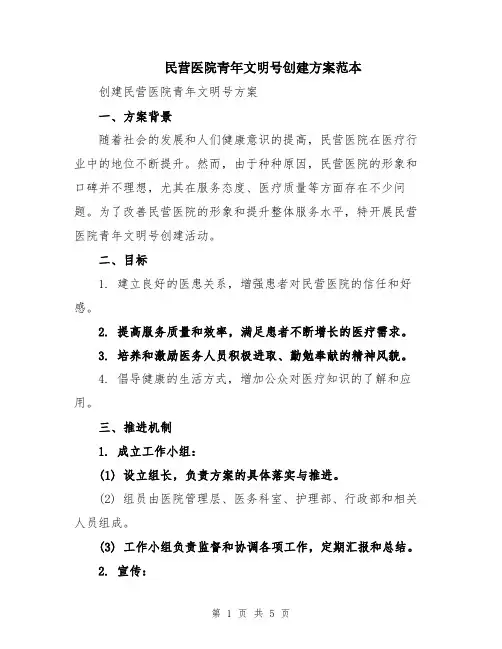 民营医院青年文明号创建方案范本