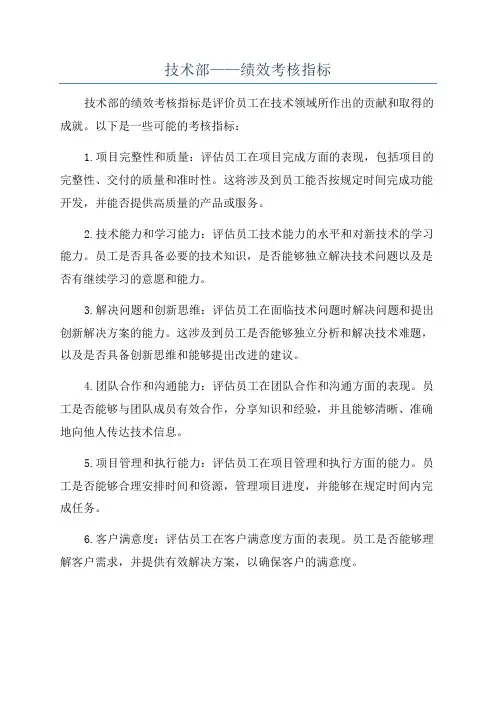 技术部——绩效考核指标