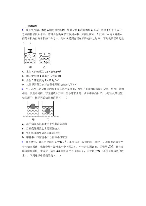 人教版第十章浮力单元 易错题难题专项训练检测试卷