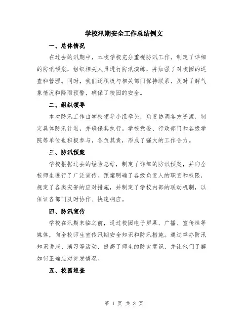 学校汛期安全工作总结例文