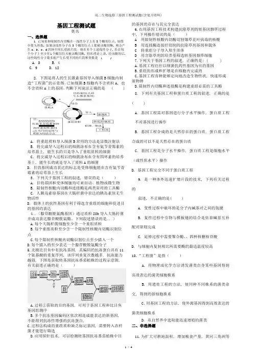 高二生物选修三基因工程测试题(含复习资料)