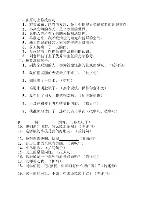 四年级语文改写句子