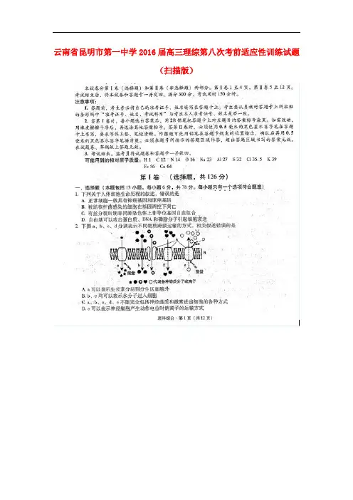 云南省昆明市第一中学高三理综第八次考前适应性训练试题(扫描版)