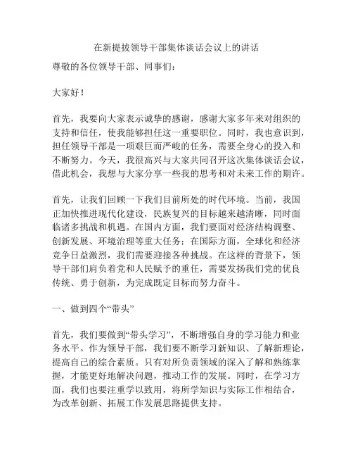 在新提拔领导干部集体谈话会议上的讲话