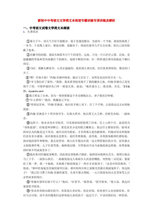 新初中中考语文文学类文本阅读专题训练专项训练及解析