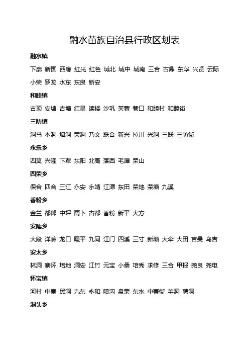 融水苗族自治县行政区划表