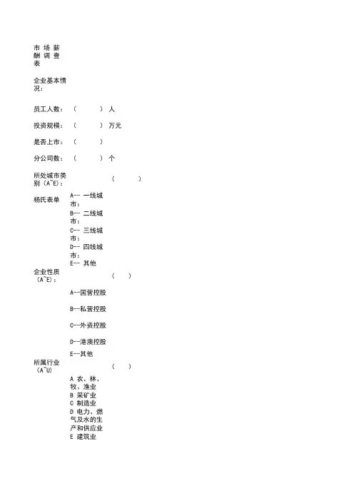 最新专用于市场薪酬调查表(完整版)