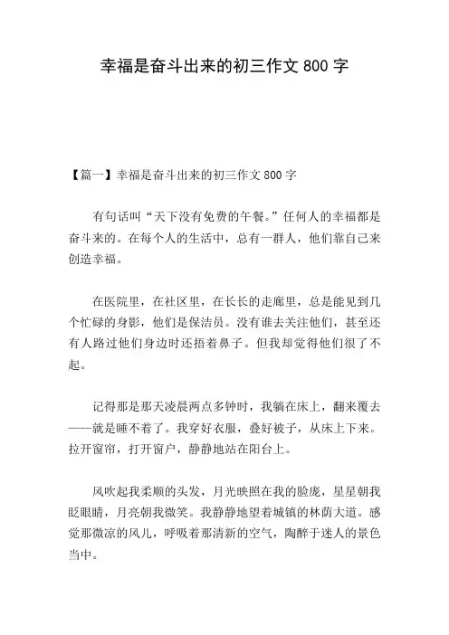幸福是奋斗出来的初三作文800字
