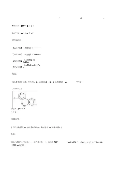 拉莫三嗪片说明书